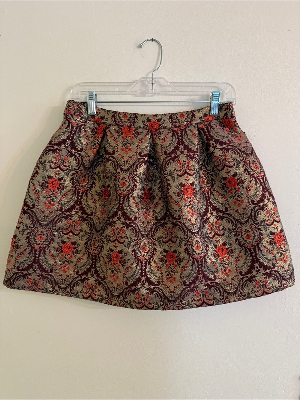 Kimchi Blue Burgundy and Gold Damask Circle Skirt Size 6